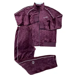 SERGIO TACHINNI DEBOSSED  VELOUR SUIT - MEN’S- GRAPE WINE