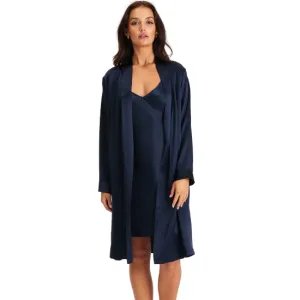 Silk Robe Mid Length - Navy