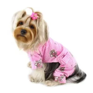 Teddy Bear Love Flannel Dog Pajamas - Pink