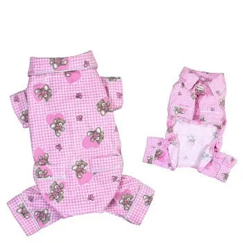 Teddy Bear Love Flannel Dog Pajamas - Pink