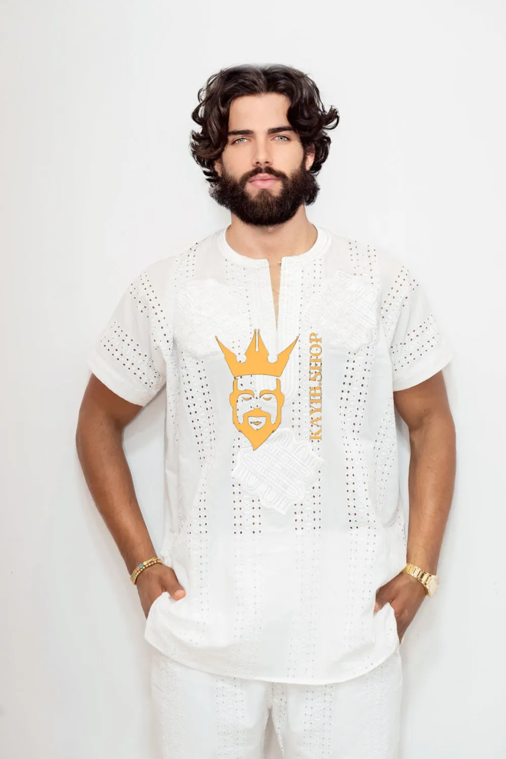 White Luxury Men's Lace Two-Piece Clothing: Sophisticated & Versatile Ensemble