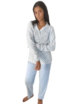 Women Cotton Pajama Set - Baby Blue