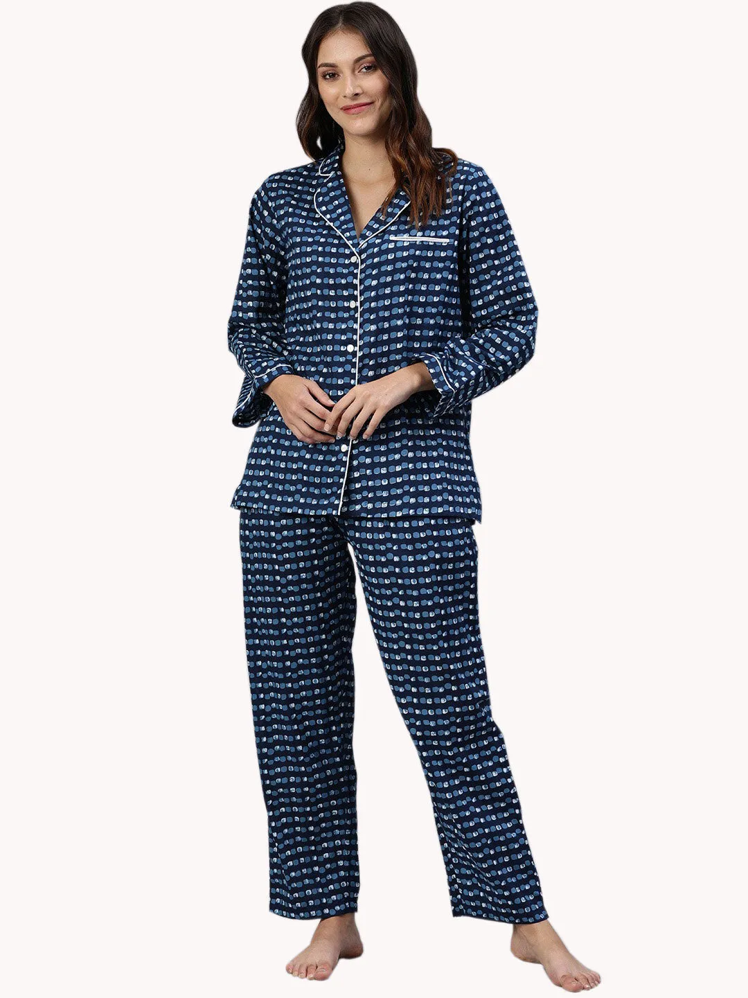 Women'S Blue Printed Nightsuit