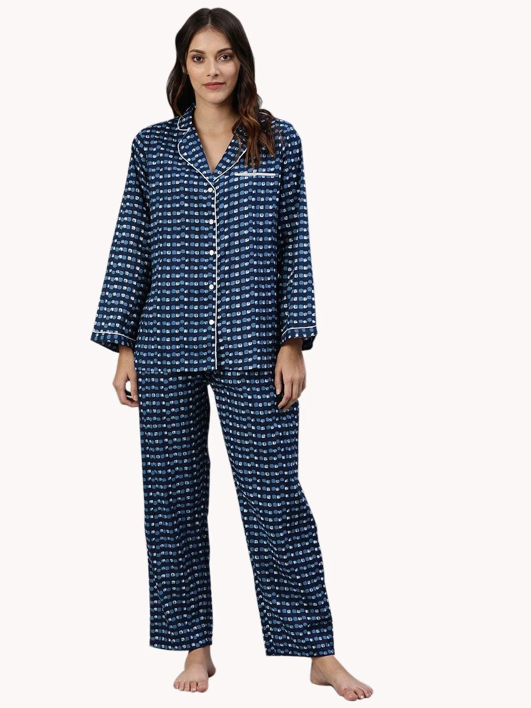 Women'S Blue Printed Nightsuit