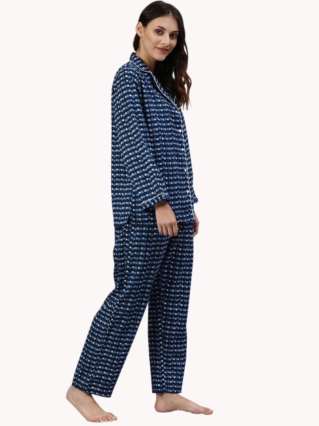 Women'S Blue Printed Nightsuit